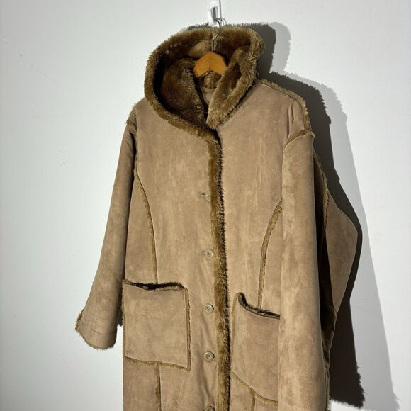 Vintage Faux Fur Shearling Beige Maxi Long Coat Penny Lane Angelina Size XL - Picture 4 of 11